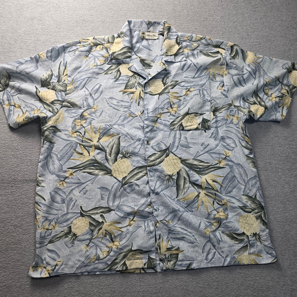 Island Blue Hawaiian Camp Shirt‎ Mens XL Tropical Floral Blue Casual Aloha Style